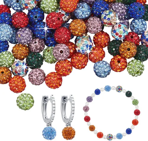 Miniatura 16 de PH PandaHall 100 cuentas de arcilla de hematita con diamantes de imitación negros de 0.394 pulgadas (0.394 in) – cristal de polímero pavimenta bola