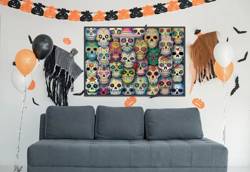 Miniatura 7 de Rompecabezas de Halloween para adultos de 1000 piezas, rompecabezas de terror de Halloween de 1000 piezas y regalos de esqueleto de terror vintage