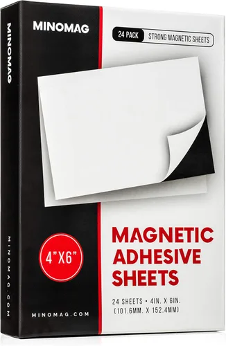Hojas adhesivas magnéticas de 4 x 6 pulgadas, paquete de 24 hojas magnéticas fuertes con respaldo adhesivo para imanes de fotos de refrigerador e
