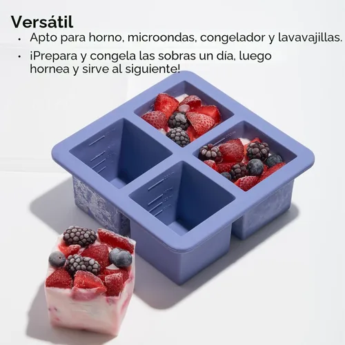 Miniatura 5 de W&P Cup Cubes - Bandeja de silicona para congelador con tapa, azul, hace 4 porciones perfectas de 1 taza, congela y almacena sopa, caldo, salsa