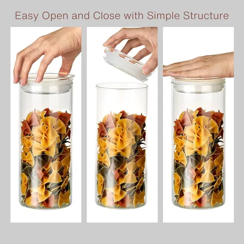 Miniatura 5 de ZENS Juego de 2 recipientes de almacenamiento de vidrio para pasta de espaguetis con tapas, recipientes herméticos transparentes de 65 onzas de alto