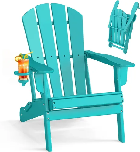 BRIOPAWS Silla plegable Adirondack | Plástico HDPE | Sillas para fogata | Respaldo curvo | Portavaso | Resistente a todo clima | para exteriores,