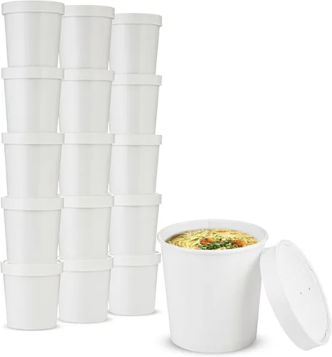 Miniatura 9 de MT Products Vasos de sopa de papel blanco con tapas de papel ventiladas de 8 onzas – 20 tazas y 20 tapas – Vasos desechables para helado o cuencos