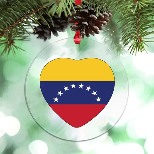 Adorno de Navidad personalizado de la bandera de Venezuela 2023, adornos de corazón para árboles de Navidad, acrílico país, ciudad, recuerdo,