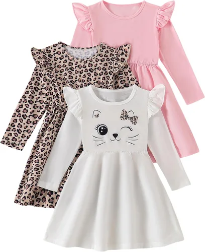 Miniatura 15 de Vestidos para niñas Vestidos para niñas pequeñas Paquete de 3 Vestido casual de fiesta con estampado patinador acampanado tipo A Vestido de verano