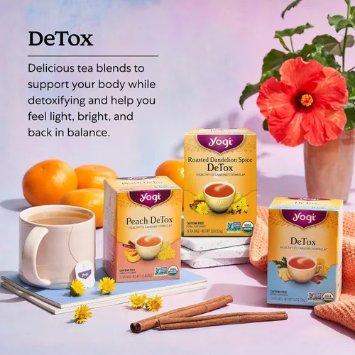 Miniatura 6 de Yogi Destox de especias de diente de león tostado con té, 16 bolsas por paquete (4 paquetes), té orgánico DeTox, incluye raíz de diente de león