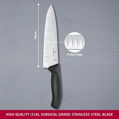 Miniatura 3 de Victorinox Swiss Classic - Cuchillo de chef de 8 pulgadas con hoja Granton, acero inoxidable, color negro