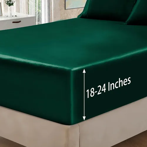 Miniatura 231 de Homiest Juego de sábanas de satén de lujo de 3 piezas con bolsillo profundo, 1 sábana bajera + 1 sábana encimera + 1 funda de almohada