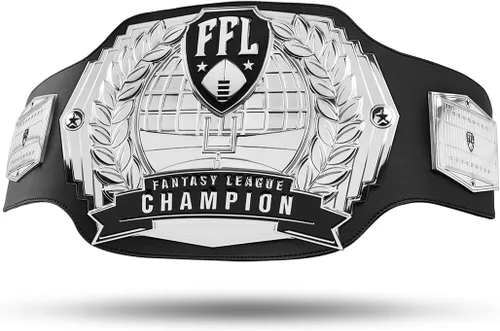 Miniatura 10 de TrophySmack Cinturón de campeonato de fútbol de fantasía – Cinturón de campeonato perpetuo de 12 años con grabados opcionales (Oro o Plata)
