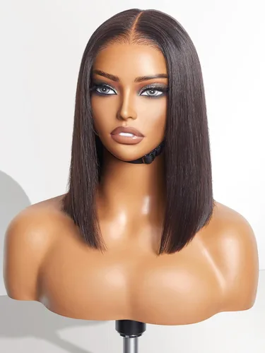 Miniatura 22 de Luvme Hair - Peluca Bob de encaje frontal con bordes rizados 4C, 10 pulgadas, cabello humano lacio tipo afro, sin pegamento, con separación profunda