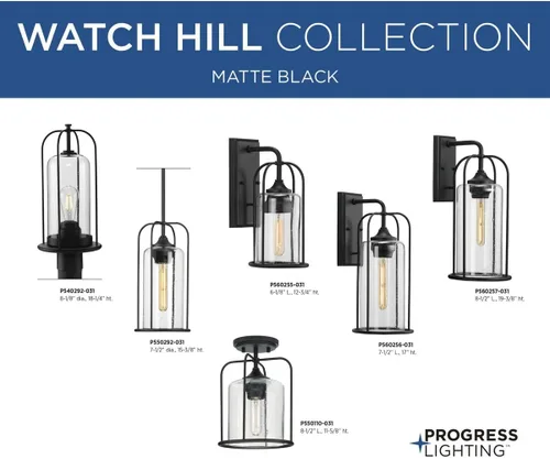 Miniatura 5 de Progress Lighting Watch Hill Collection - Farol de pared grande con textura de cristal transparente negro con textura de 1 luz para casa de campo