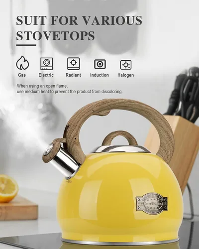 Miniatura 5 de Tetera para Estufa, 2.7QT Tetera Silbadora de Acero Inoxidable para Parte Superior de Estufa Estética, Hervidores de Agua Portátiles para Acampar