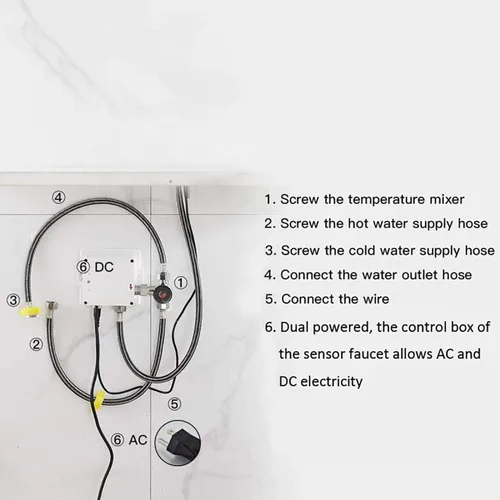 Miniatura 3 de Caja de control automático de sensor de doble alimentación para grifo de lavabo de baño, temperatura sin contacto, montaje en cubierta comercial