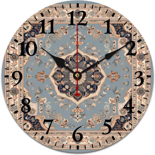 Miniatura 14 de Reloj de 16 pulgadas Central Persia Dusty Blue Tan Reloj colgante de madera de cuarzo de calidad sin tictac Número arábigo Pintura al óleo abstracta