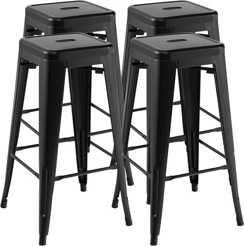 Miniatura 13 de COSTWAY Juego de 4 taburetes de bar de metal, con respaldo extraíble, taburetes de altura de mostrador de 24 pulgadas con patas de goma, sillas