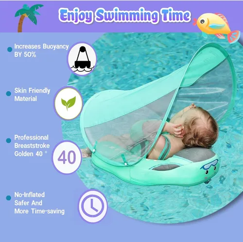 Miniatura 5 de Mambobaby - Flotador de natación para bebé con dosel, flotador sólido no inflable para bebé, toldo extraíble UPF 50+, material de tela suave