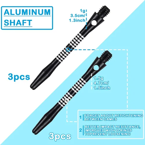 Miniatura 6 de 30 piezas de ejes de dardos para punta de acero media 2BA rosca de aleación de aluminio de 50 mm 53 mm con anillos de goma de repuesto, accesorios