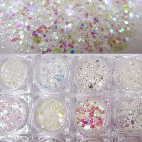 Miniatura 5 de 12 colores de sirena iridiscente con purpurina gruesa hexagonal con purpurina fina, lentejuelas escamas y pigmento en polvo para resina epoxi