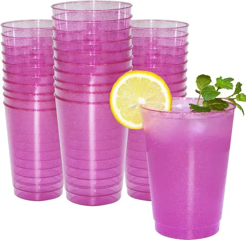 Miniatura 9 de Homy Feel Vasos de plástico con purpurina azul de 12 onzas – 50 tazas desechables de cóctel y vino para fiesta de boda
