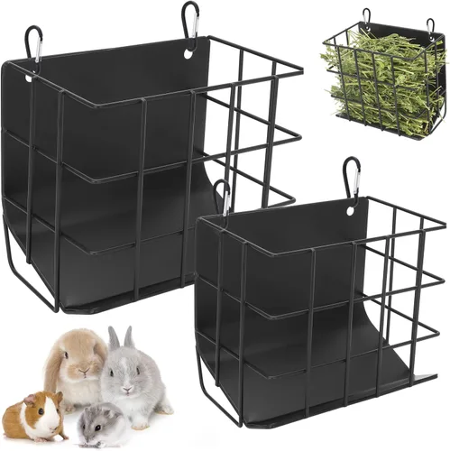 Miniatura 9 de Comedero de heno para conejillos de indias, comedero de heno para conejo con soporte de heno de marco de metal resistente, para conejos, conejillos