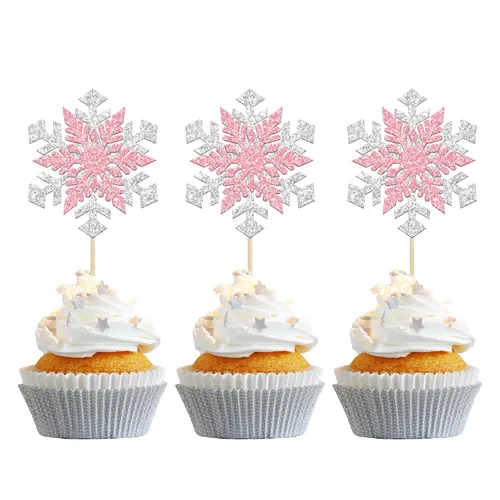 Miniatura 17 de Gyufise Paquete de 24 adornos de copos de nieve Oh Baby para cupcakes con purpurina azul Frozen Oh Baby Pick Decoraciones para baby shower