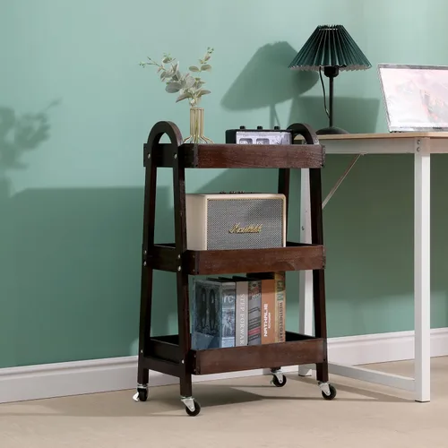Miniatura 4 de Carrito de 3 niveles para manualidades, carrito de almacenamiento delgado con ruedas, carrito de madera con ruedas, organizador de baño, carrito