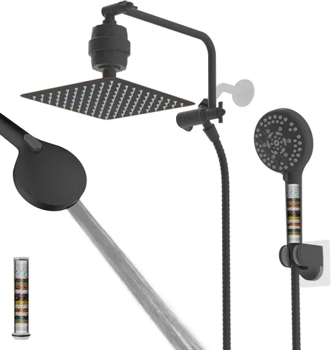 Miniatura 20 de Cabezal de ducha de metal de 12 pulgadas, cabezal de ducha de alta presión, cabezal de ducha de mano con brazo de extensión de ducha ajustable de 11
