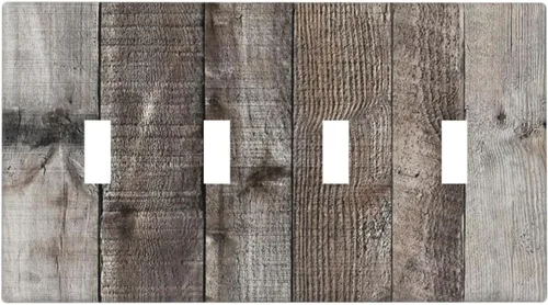 Miniatura 43 de Placa de pared dúplex de receptáculo de dispositivo de 1 gang de madera envejecida blanca gris con veta de tablón, cubierta de enchufe eléctrico