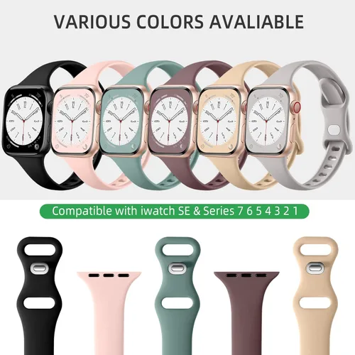 Miniatura 3 de Lerobo 6 Pack Thin Slim Bands Compatible with Apple Watch 38mm 40mm 41mm 42mm 44mm 45mm 46mm 49mm for Women Men, Soft Silicone Sport Strap Wristband