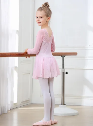 Miniatura 59 de EQSJIU Leotardo de baile de manga larga para niñas, vestido de ballet brillante con copo de nieve, tutú con falda tutú para niñas