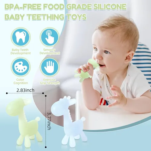Miniatura 3 de TYRY.HU Juguetes de dentición para bebés de 0-6 6-12 meses, mordedores de jirafa de silicona sin BPA para bebés de 3-6 meses, juguetes de masticar