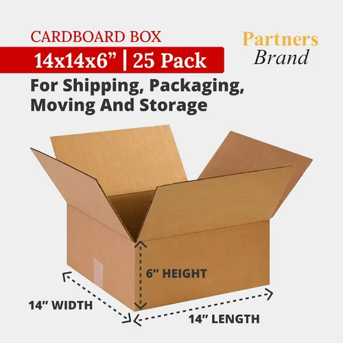 Miniatura 2 de PARTNERS BRAND Cajas de cartón corrugado de 14 x 14 x 6, planas de 14 pulgadas de largo x 14 pulgadas de ancho x 6 pulgadas de alto, paquete de 25