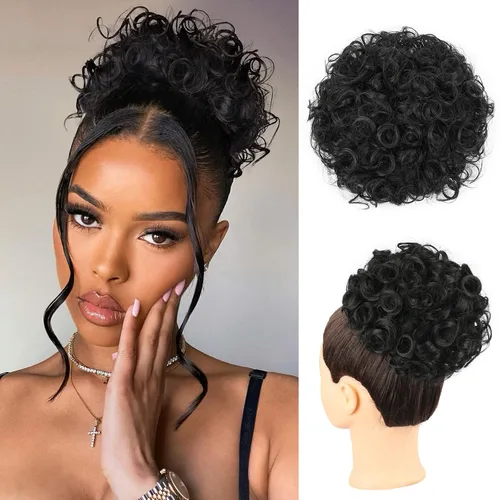 Miniatura 13 de Oseti Extensiones de moño de cabello natural para mujer, moño desordenado, con cordón elástico, rizado y desordenado, extensión de moño falso con #2