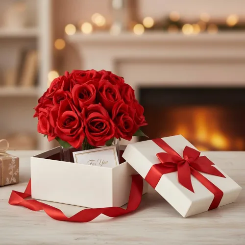 Miniatura 7 de 18 cabezas de rosas rojas falsas en jarrón con agua falsa, rosa de seda con jarrón para mesa de comedor, dormitorio, decoración de boda (rojo)