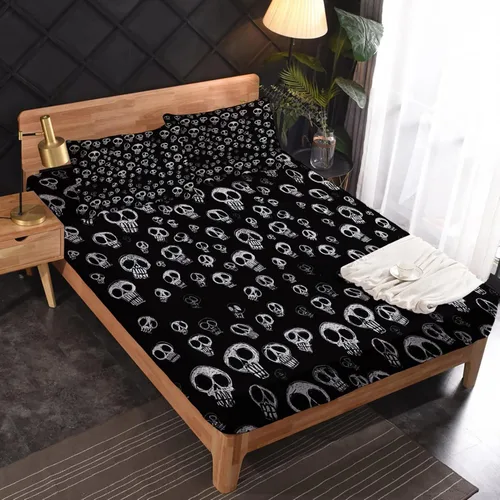 Miniatura 3 de NOGAWA Juego de sábanas góticas tamaño Queen, sábanas de esqueleto, sábanas y fundas de almohada estampadas de 4 piezas, sábana bajera ajustable