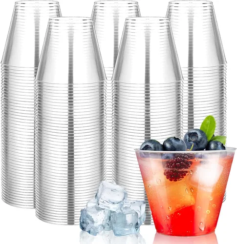 Miniatura 20 de Byvivace Vasos de plástico transparente de 12 onzas con borde dorado, resistentes y aptos para alimentos, desechables, copas de vino, copas de boda