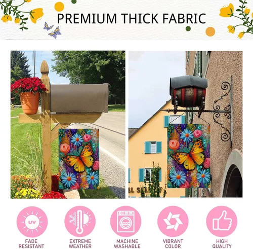 Miniatura 7 de Bandera de jardín de mariposa para primavera y verano, floral, bandera de jardín, vertical, de doble cara, rústica, arpillera, patio, césped