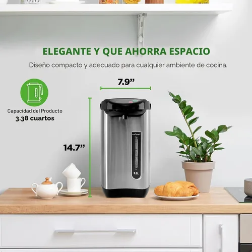 Miniatura 5 de NutriChef Urna de agua caliente de 3.38 cuartos de galón, dispensador de agua caliente aislado de acero inoxidable y caldera, dispensador automático