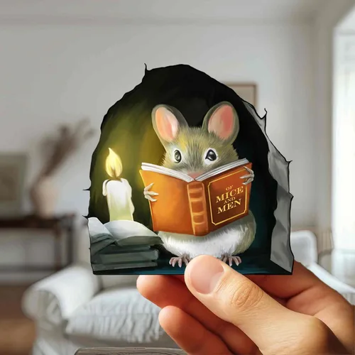 Miniatura 6 de Ratón Leyendo Libro, Adhesivo Decorativo para Pared, Habitación de Niños, Aula, Hogar, Dormitorio, Librero, Amante de los Libros, de Ratones