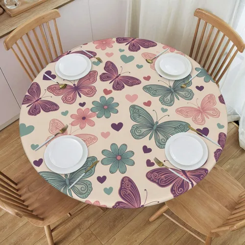 Miniatura 58 de Futterya Decorative Round Tablecloth Fitted Elastic Waterproof Table Cloth Cover Stretch Table Pad Cover for Parties Weddings Banquet Outdoor Events