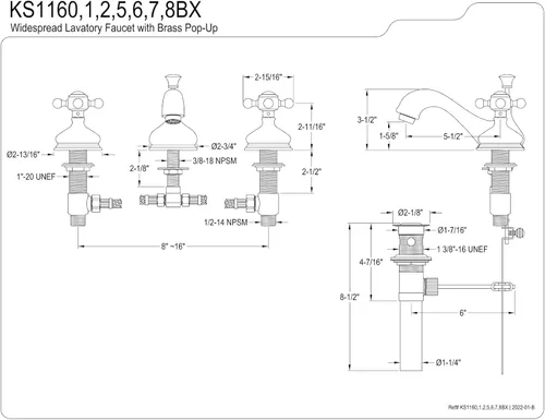 Miniatura 6 de Kingston Brass KS1167BX - Grifo de baño extendido de 8 pulgadas, latón cepillado Latón pulido