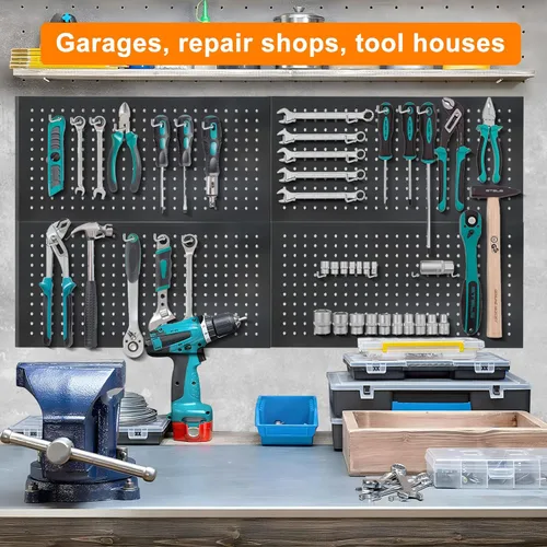 Miniatura 5 de 4 paquetes de paneles de tablero de clavijas de metal de 24" x 12" en negro, tablero de clavijas de acero resistente para organizador de pared, Azul