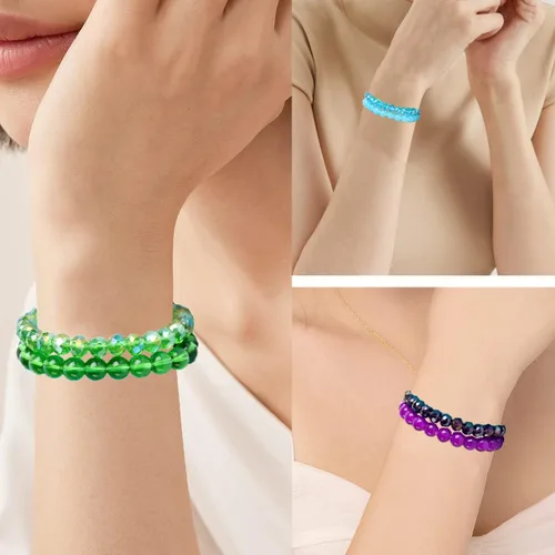 Miniatura 3 de Svovin 20 pulseras elásticas de cuentas de 0.315 pulgadas para mujer, cristal de cristal, hechas a mano, elásticas, multicolor, apilables, redondas