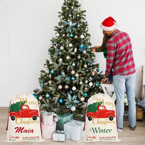 Miniatura 4 de Home and Plan Saco de Navidad personalizado con nombre (27 x 19.7 pulgadas), bolsas de regalo de Papá Noel grandes con cordón personalizado