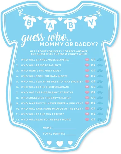 Miniatura 8 de Party Hearty Juego de 30 piezas de Baby Shower para niño, mamá o papá azul Adivina quién, tarjetas de actividades divertidas, ideas Azul - Adivina