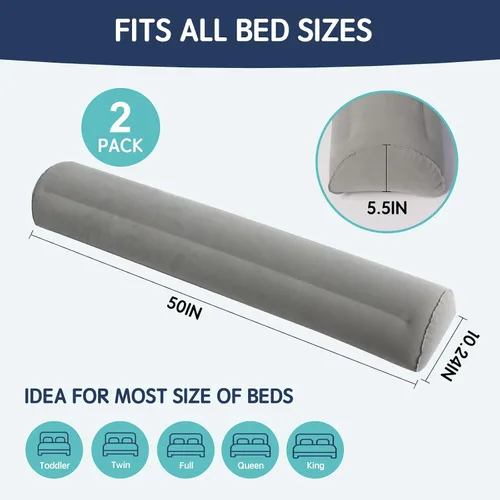 Miniatura 4 de Paquete de 2 rieles inflables de viaje para niños pequeños, rieles de cama antideslizantes y suaves para niños Barandilla de protección de cama