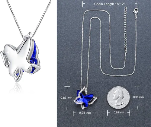 Miniatura 4 de Collar de cristal de piedra natal de mariposa, tono plateado con cadena de 18 pulgadas + 2 pulgadas, para el Día de la Madre, aniversario