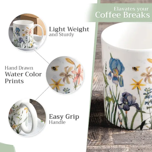 Miniatura 5 de Maison d' Hermine Taza de café con asas, tazas de porcelana fina de hueso, paquete de una taza de té para bebidas calientes, capuchino, latte