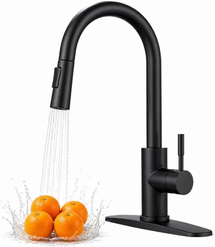Miniatura 9 de Grifo de fregadero de barra de cocina de bajo perfil negro mate, cabezal rociador extraíble de una sola manija, grifo de preparación de agua