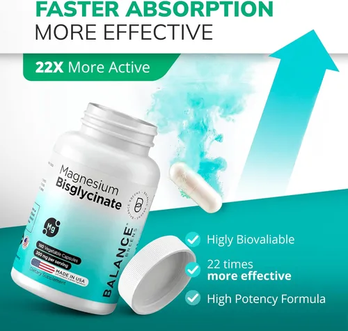 Miniatura 3 de Bisglicinato de magnesio 200 mg - Suplemento de magnesio quelado de alta absorción - Suave con el estómago, sin OMG, sin gluten, apoya el sueño